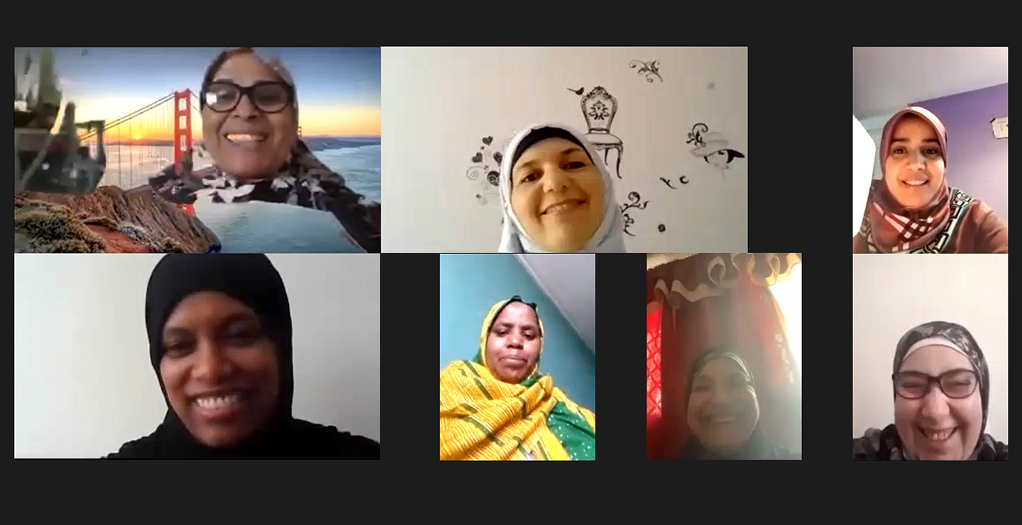 Members of Jannaty's sewing group meeting together online