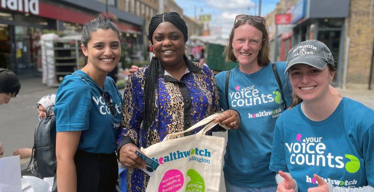 Healthwatch staff and volunteers offering free blood pressure checks to local residents at Chapel Market