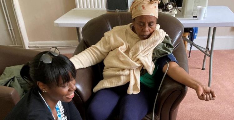 Blood pressure reading during a health check in a community setting