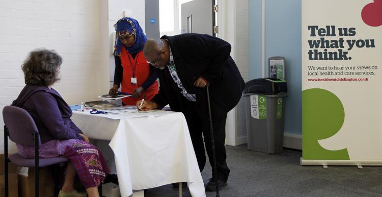 Residents and volunteers at a Healthwatch event at London Metropolitan University