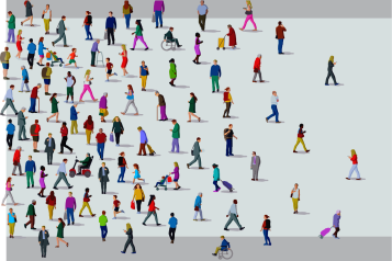 A diverse group of people viewed from afar