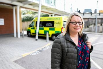 Woman leaving hospital