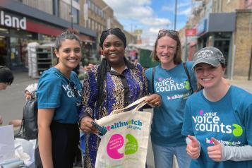 Healthwatch staff and volunteers offering free blood pressure checks to local residents at Chapel Market