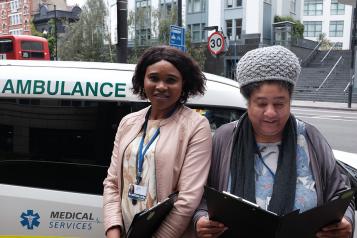 Healthwatch volunteers outside Moorfields Eye Hospital