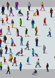 A diverse group of people viewed from afar